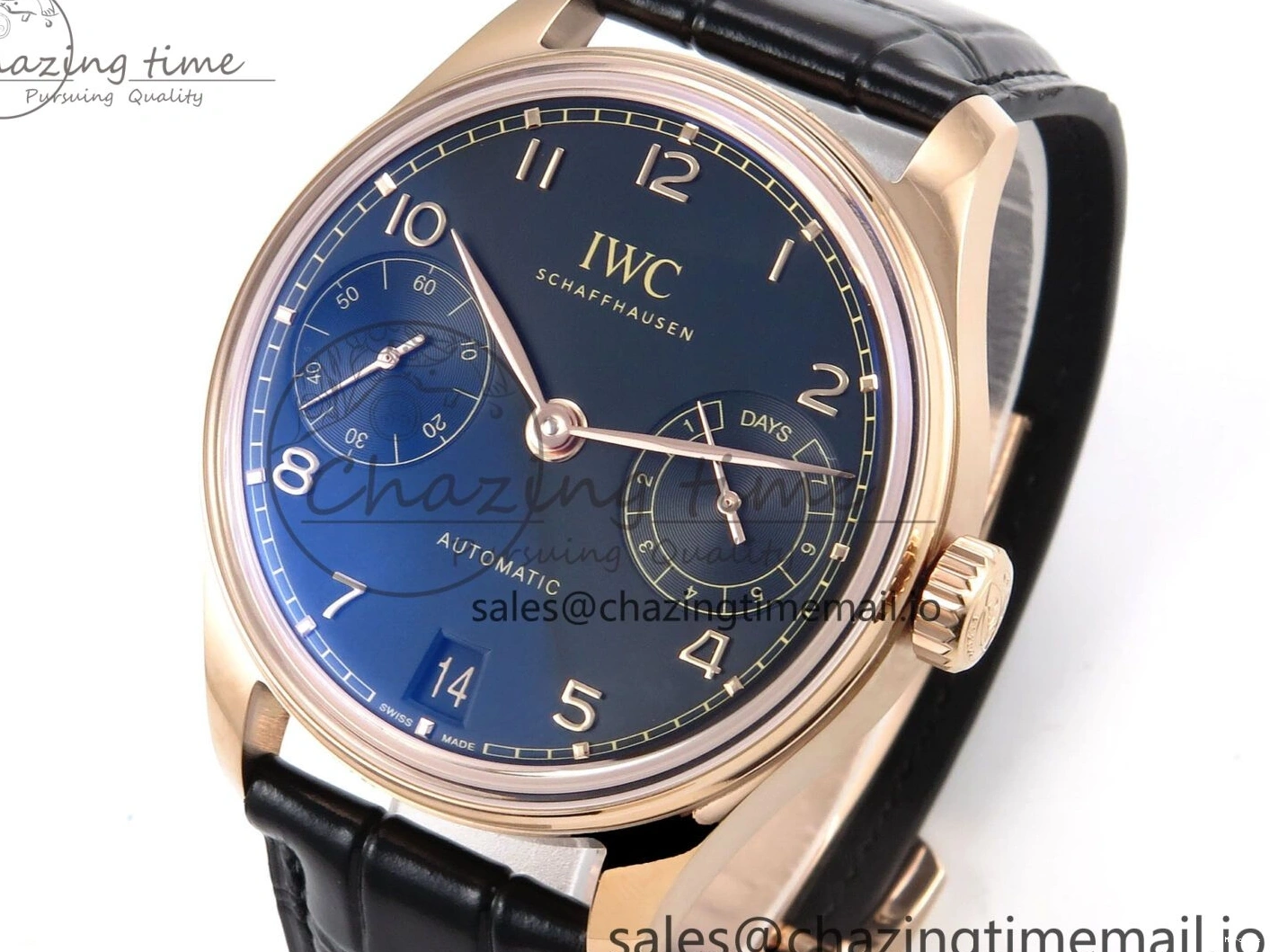 MIROTIME 0110 Portugieser Automatic 42mm RG APSF 1:1 Best Edition Black Dial on Black Leather Strap A Original 7007